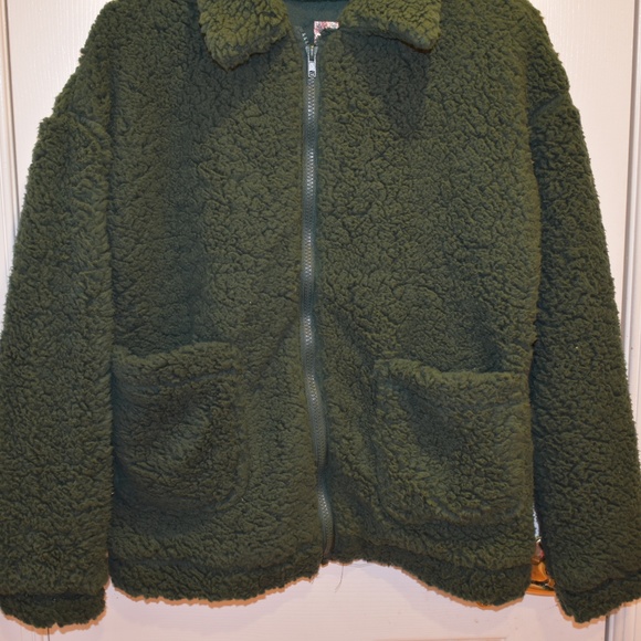 1 Small Left ⚠ NWTS Hunter Green Teddy Bear Jacket - Picture 3 of 8